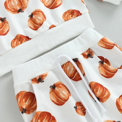 Vista 5 de MAINESAKA Sudadera de calabaza para bebé niño y niña, mi primer disfraz de Halloween, camiseta + pantalones largos con cordón para recién nacido