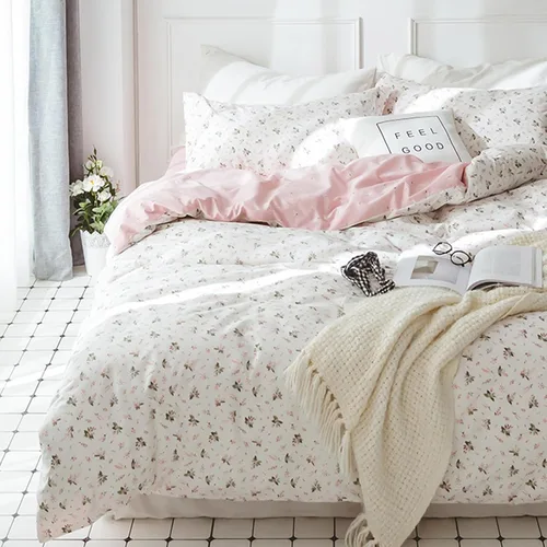 Vista 71 de Juego de funda de edredón blanca con estampado floral azul, juego de ropa de cama de algodón suave estilo bohemio, juego de ropa de cama estética