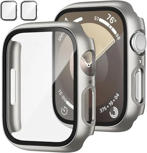 Vista 23 de JZK - 2 fundas con protector de pantalla de vidrio templado para Apple Watch Series 3/2/1 de 38 mm, ultradelgadas, de cobertura completa Negro/Negro