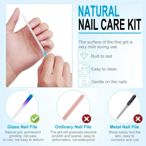 Vista 7 de 6 Pack de Limas de Uñas de Cristal con Estuche, Juego de Limas de Uñas para Dedos, Limas de Uñas de Doble Cara, Cuidado Profesional de Manicura