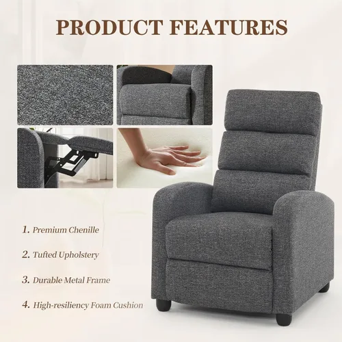 Vista 4 de Furnimart Silla reclinable manual pequeña para espacios compactos, chenilla sobrerelleno, cojín grueso, cómodo sofá reclinable individual
