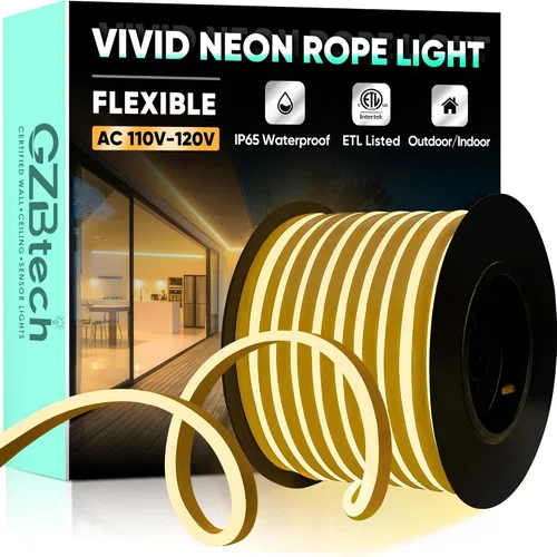 Vista 30 de GZBtech Luces de Cuerda LED de Neón Flexibles 50FT, CA 110-120V Tira de Luz Impermeable, 120 LEDs/M Cortable Conectable Iluminación de Neón