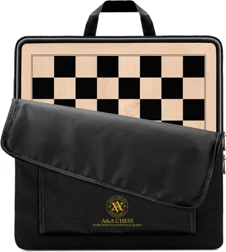 Vista 19 de A&A Tablero de ajedrez profesional de madera de 17.25 pulgadas con bolsa de almacenamiento, madera de ébano e incrustaciones de arce, cuadrados