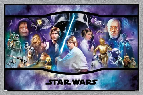 Vista 16 de Star Wars: Original Trilogy - Póster de pared con bandera, 22.4 pulgadas de largo x 14.7 pulgadas de ancho, versión enmarcada de madera de granero