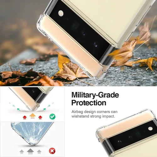 Vista 3 de KIOMY Funda para Google Pixel 6 Pro, esquinas de bolsa de aire a prueba de golpes, funda protectora para teléfono, diseño híbrido, parte trasera