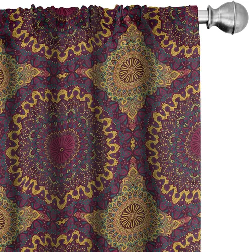Vista 30 de Ambesonne Paquete de 2 cortinas para ventana con estampado de hojas, arte botánico con hojas, mosaico, detalles cuadrados cúbicos, naturaleza