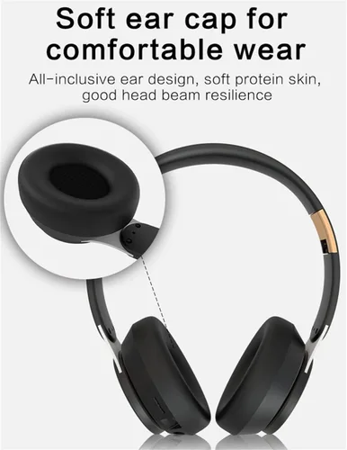 Vista 5 de Auriculares inalámbricos con Bluetooth 5.0, auriculares estéreo plegables sin pérdidas, con micrófono, FM, ranura SD/TF, cancelación activa de Negro