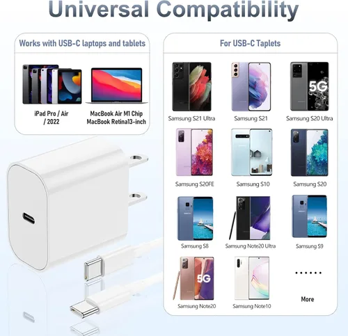 Vista 7 de Cargador rápido para iPhone 17 16 15, bloque de carga USB C de 20 W para Apple iPhone 17 Pro Max/17 Air/16 Pro/15 Plus, iPad de 12/11