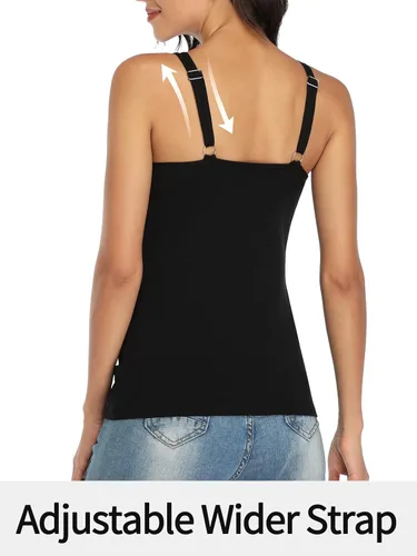 Vista 3 de V FOR CITY Camiseta sin mangas de algodón para mujer con brasier de estante ajustable con correa ancha y tirantes básicos