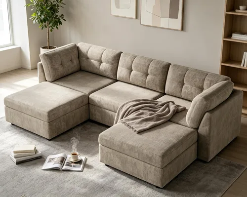 Vista 15 de VANOMi Sectional L-Shaped Sofa for Living Room, Modualr Sofa Couch, Beige
