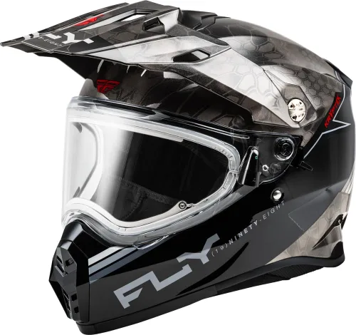 Vista 8 de Fly Racing Trekker Cold Weather MX ATV Off-Road Motorcycle Helmet Pizarra/Negro/Rojo (Dual Shield)