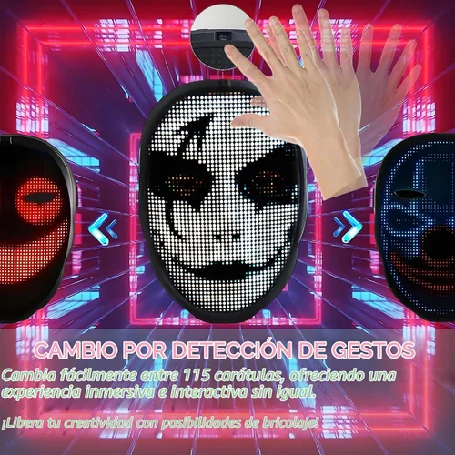 Vista 3 de JDBMAOYE Máscara LED con control de aplicación, máscara de Halloween 115 patrones + aplicación a patrones personalizados