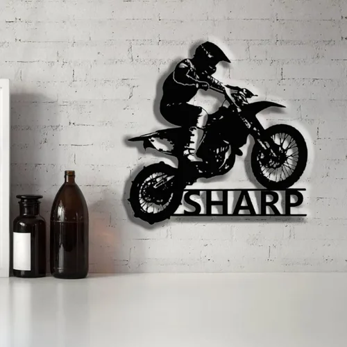 Vista 5 de Letrero de metal personalizado para motocicleta, arte de pared de metal para motocicleta, letreros de nombre de motociclista personalizados