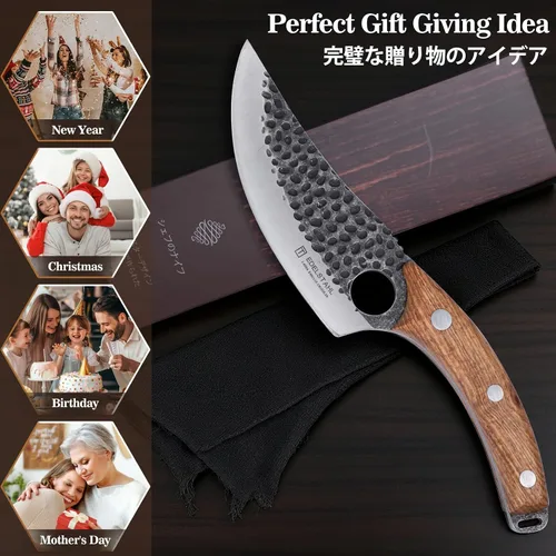 Vista 6 de Cuchillo de chef, cuchillo de cocina para deshuesar, cortar y cortar, cuchillo de carnicero forjado a mano, cuchillo japonés de acero inoxidable