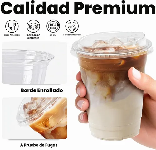 Vista 4 de Clawsoff Paquete de 50 vasos de plástico transparente de 12 onzas con tapas, tazas de café helado resistentes con tapas para sorbos, vasos