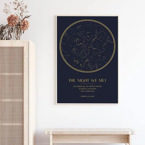 Vista 2 de Póster de mapa de estrellas personalizado con fecha y lugar específico, lienzo impreso de mapa de constelación, para cumpleaños, boda, romántico