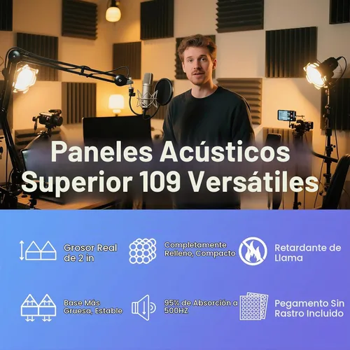 Vista 6 de Focusound Paneles acústicos, paquete de 24 unidades de 2 x 12 x 12 pulgadas con 120 adhesivos de doble cara, espuma piramidal a prueba de sonido