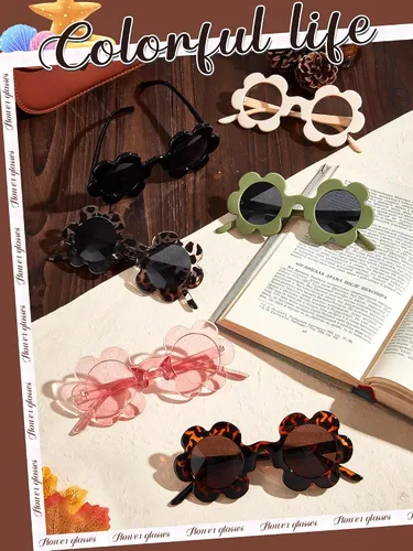 Vista 4 de Kanayu 12 pares de lentes de sol redondos de flores de 5.71 pulgadas para adultos, protección UV, gafas de flores coloridas al aire libre