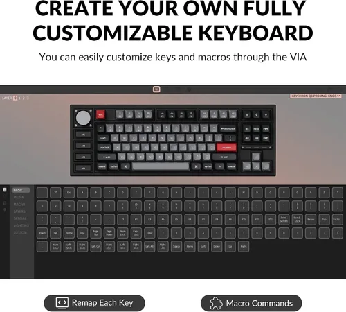 Vista 3 de Keychron Q3 Pro SE Wireless Custom Mechanical Keyboard, QMK Programmable Full Aluminum TKL Layout BluetoothWired RGB with Hot-swappable Keychron K