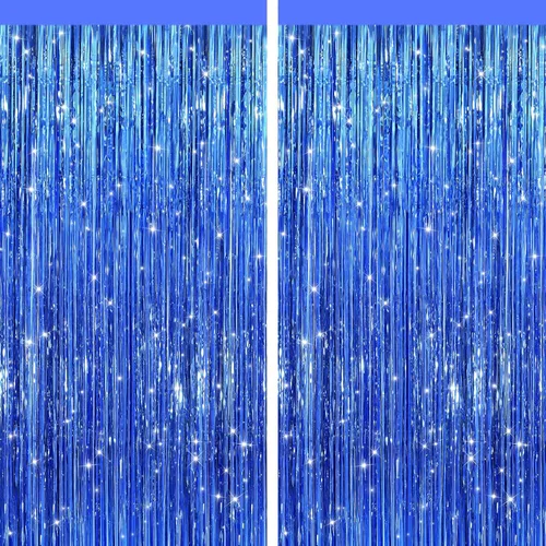 Vista 17 de Paquete de 2 cortinas de flecos de papel de oropel metálico negro, serpentinas de puerta, telón de fondo para cabina de fotos para fiesta