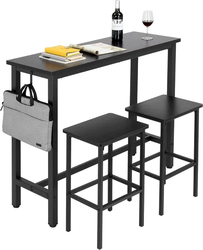 Vista 8 de Finnhomy Juego de mesa de bar, mesa de pub de 39.3 pulgadas, mesa rectangular de altura de barra, mesa de bar con taburetes, juego de mesa de cocina
