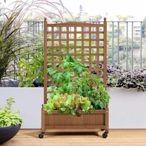 Vista 5 de Topeakmart Cama de jardín elevada con enrejado de 50 pulgadas con ruedas