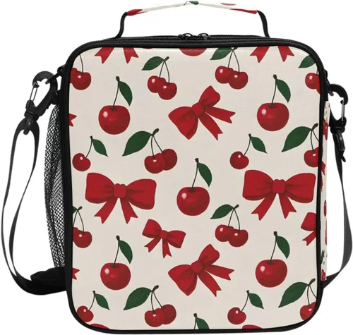 Vista 47 de Lonchera con patrón de cuadros blancos y negros, bolsa de almuerzo aislada, bolsa de preparación para niños, correa de hombro congelable a001