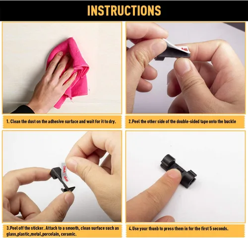 Vista 4 de XIAOXI - Clips para cables, con fuerte adhesivo, organiza de forma ordenada los cables de televisión y PC Negro