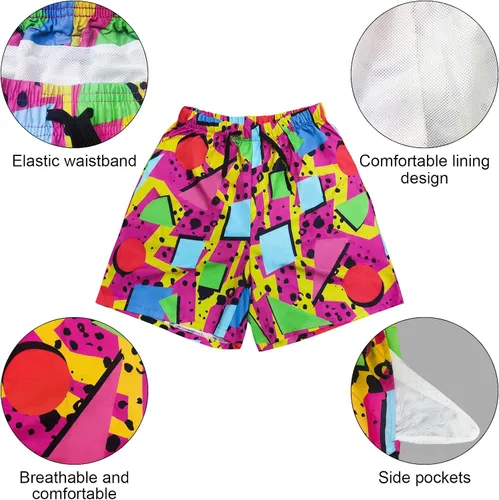 Vista 4 de Pantalones cortos de natación de Bilayer de los años 80 para hombre, pantalones cortos de natación de los años 90 para fiesta de verano hawaiana