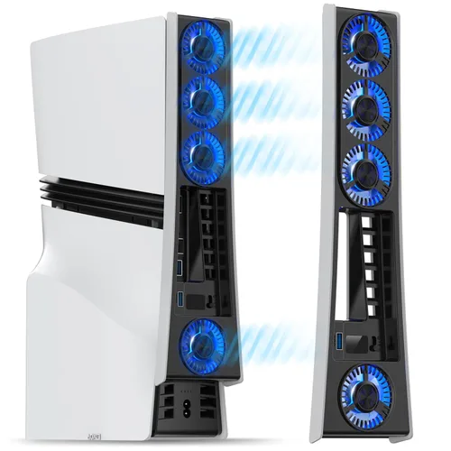 Vista 10 de MEQI PS5 Pro Cooling Fan, PS5 Pro Accessories Upgraded Quiet Cooler Fan with Adjustable Speed and Auto On/Off, Efficient Cooling Station with LED