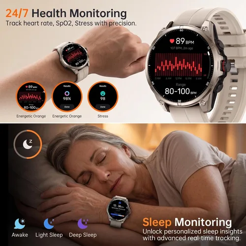 Vista 6 de SOUYIE Reloj inteligente GPS para hombres, pantalla AMOLED de 1.43 pulgadas Beige