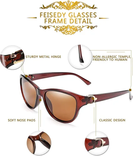 Vista 5 de FEISEDY Gafas de sol polarizadas vintage para mujer, elegantes gafas de sol Cateye B2476
