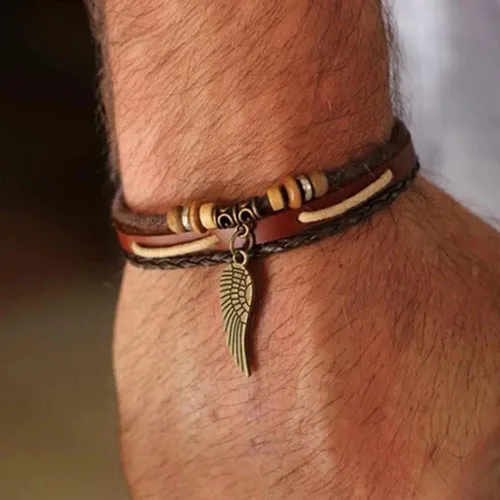 Vista 5 de Coostuff - 3 pulseras de cuero genuino hechas a mano con dijes trenzados de cuero negro para hombres y mujeres, Cuero