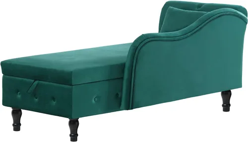 Vista 6 de LUCKHAO Chaise Lounge para interiores, sillón de terciopelo para dormitorio con almacenamiento y almohada, moderno y tapizado con brazo enrollado