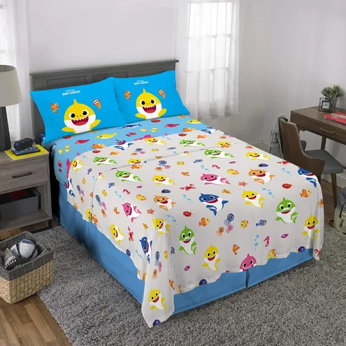 Vista 2 de Franco - Juego de sábanas de microfibra súper suave para niños, tamaño matrimonial, Baby Shark