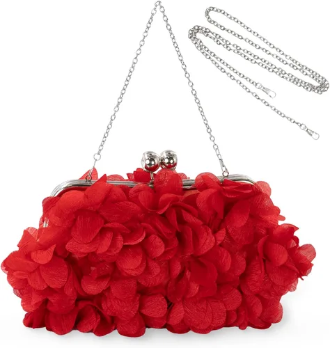 Vista 9 de Elegante bolso de noche para mujer, pequeño bolso de mano floral con cadena desmontable para bodas, fiestas, bailes de graduación
