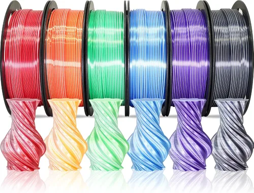 Vista 8 de MIKA3D Paquete de 6 carretes de 2 hilos de seda para impresora 3D de ácido poliláctico (PLA), cambio de color negro sedoso a