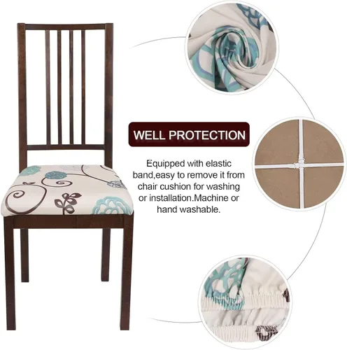 Vista 3 de SearchI Juego de 2 fundas de asiento para sillas de comedor, fundas de asiento elásticas con estampado, extraíbles y lavables, fundas de cojín