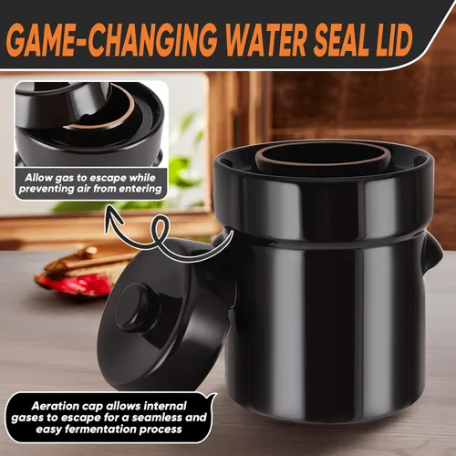 Vista 4 de Fermentation Crock 2 Liter / 0.5 Gallon, Sauerkraut Crock with Lid, Weights & Pounder - Ceramic Fermenting Crock Kit for Pickling Cabbage Kimchi