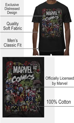 Vista 2 de Marvel Avengers Comics Logo - Camiseta gráfica para hombre, Negro