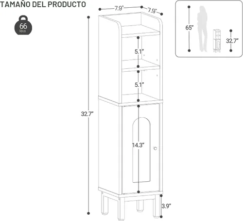 Vista 2 de Hzuaneri Gabinete de almacenamiento de baño, pequeño gabinete de piso de Marrón rústico