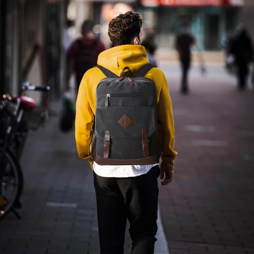 Vista 6 de CROCOD Mochila de lona para laptop de 15.6 pulgadas, mochila de viaje vintage para hombres y mujeres, bolsa de computadora para trabajo, negocios