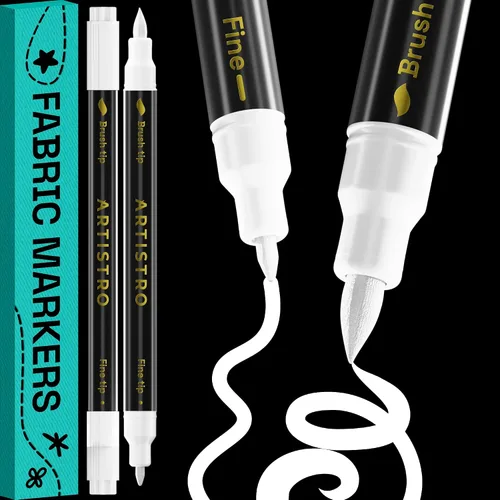 Vista 10 de ARTISTRO 2 marcadores de tela negros de doble punta – Kit de decoración de tela – Permanente para ropa – Bolígrafos de pintura acrílica para tenis
