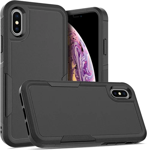 Vista 8 de Funda para iPhone X/iPhone Xs: funda protectora de doble capa resistente para teléfono celular, a prueba de golpes, resistente, con protector