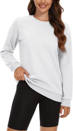 Vista 2 de MAGCOMSEN Sudadera de manga larga con forro polar y cuello redondo para mujer, estilo casual, para otoño