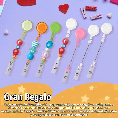 Vista 6 de Juego de 30 portatarjetas con cuentas para bricolaje, retráctil, resistente, clips de carrete, clip de identificación con clip para cinturón