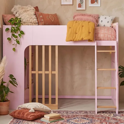Vista 33 de Playhouse Wood Twin Size Loft Bed with Storage Staircase, Desk, Shelves