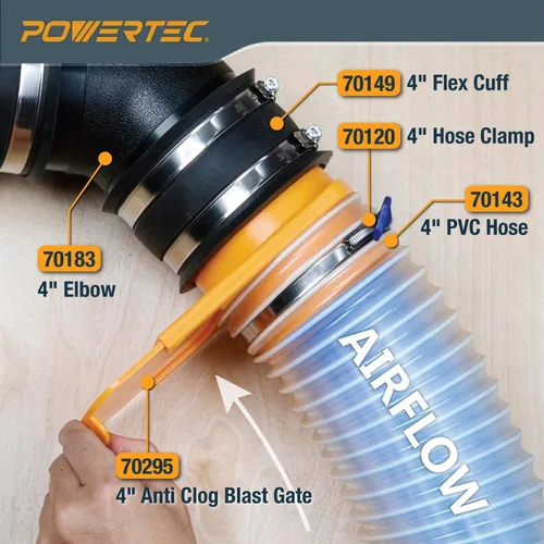 Vista 3 de POWERTEC 70183 4" 45 grados codo - ABS plástico polvo colector conector (negro)