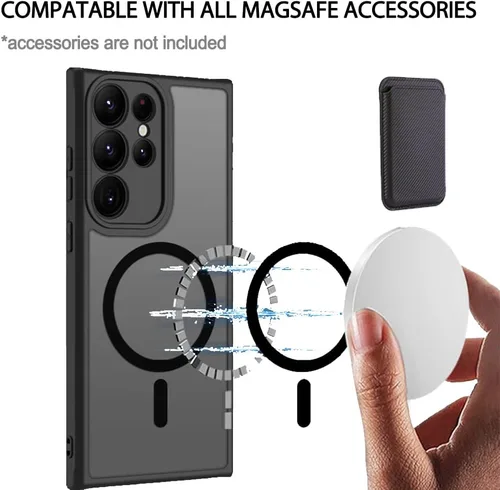 Vista 3 de Funda magnética antihuellas para Samsung Galaxy S23 Ultra, protección completa de la cámara, compatible con accesorios MagSafe, cubierta trasera