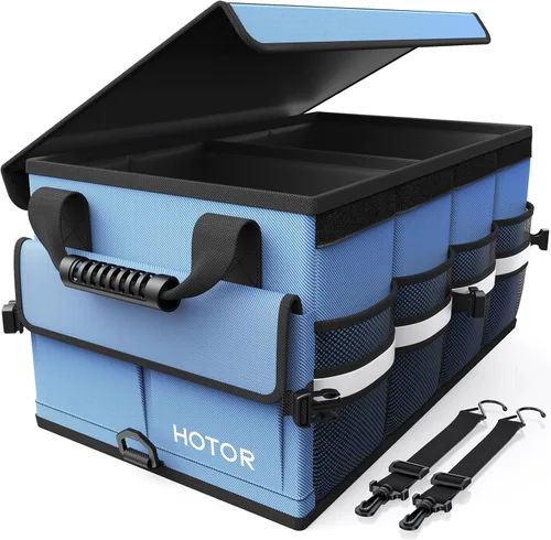 Vista 10 de HOTOR Organizador de maletero de automóvil, organizador plegable para SUV, almacenamiento de automóvil con tiras reflectantes y cubierta